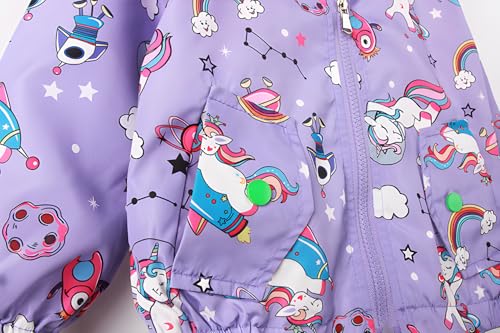 DDSOL Lightweight Hooded Windbreaker for Toddler Girls - Cartoon Print Unicorn and Owl Zip Jacket for Spring/Fall (Ages 2-8)4