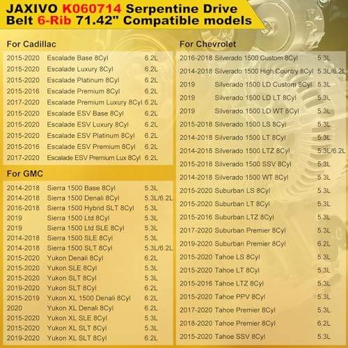 Image of 6PK1814 Serpentine Belt V-Ribbed Drive Belt Compatible with 14-18 Silverado /Sierra 1500,15-20 Escalade ESV /Suburban /Tahoe /Yukon /Yukon XL,K060714 71.42 inch Length