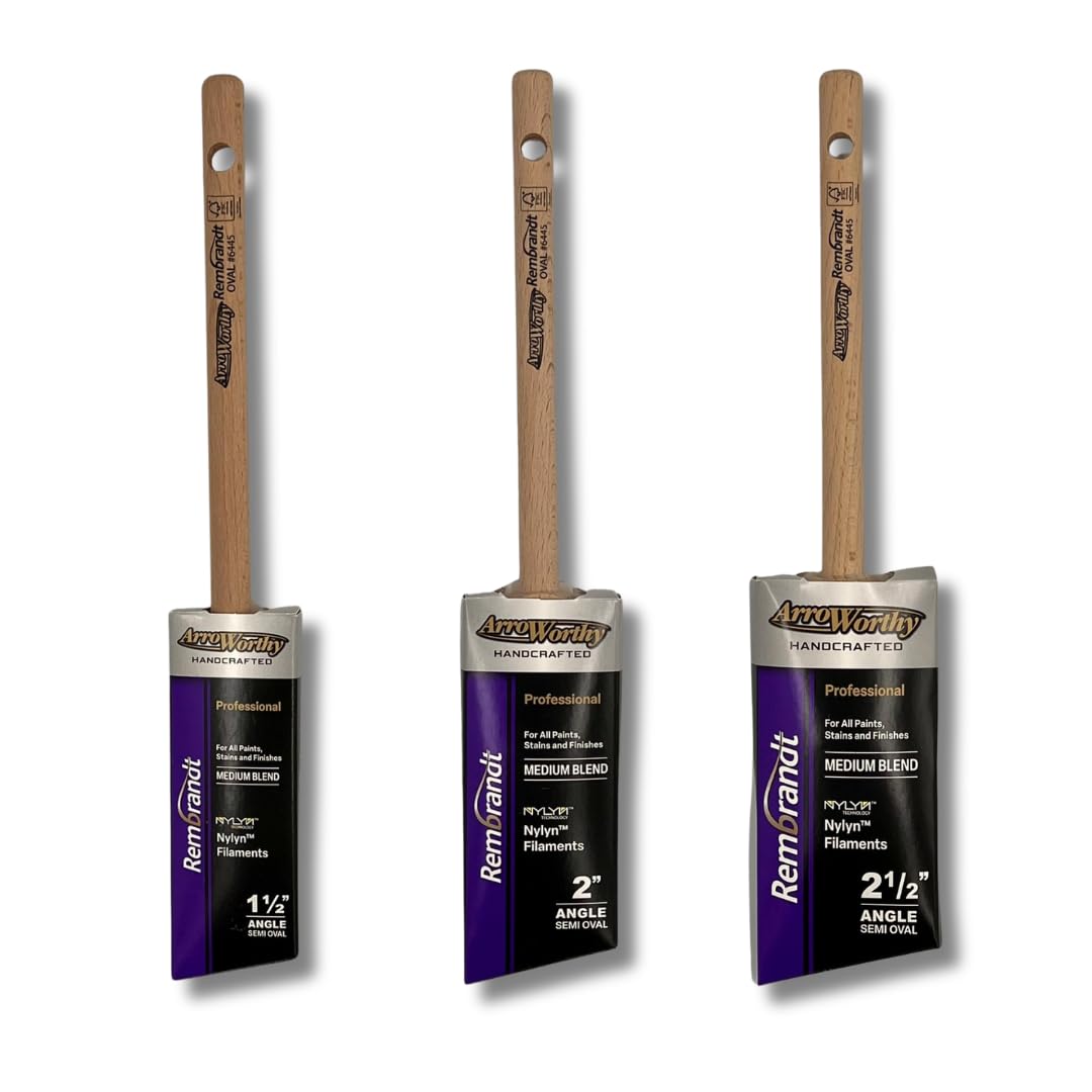 Gripper Cloth Brown Arroworthy Rembrandt Semi Oval Pencil Angled Paint Brush Box Set 6445 1.5" 2" And 2.5" Inch