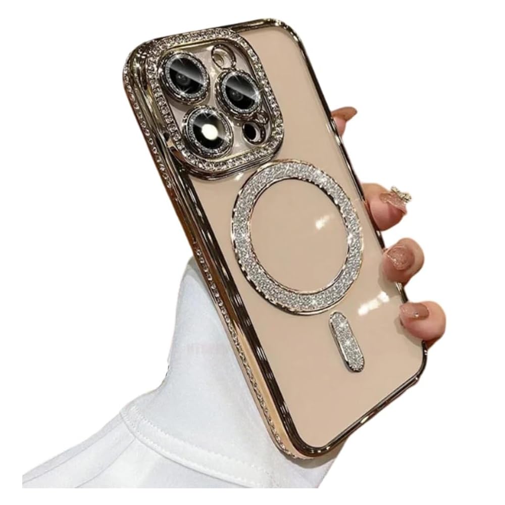 Casechics Compatible with iPhone Case,Luxury Glitter Bling Sparkly[Compatible with Magsafe] Diamond ElectroPlated Soft Shockproof Cover Phone Case (