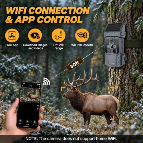 WOSPORTS WiFi Trail Camera 48MP Solar Game Camera with 7800mAh Built-in Battery, 0.1s Trigger IP66 Waterproof Wildlife Cameras with 8 AA Batteries & 64GB SD Card - image 3