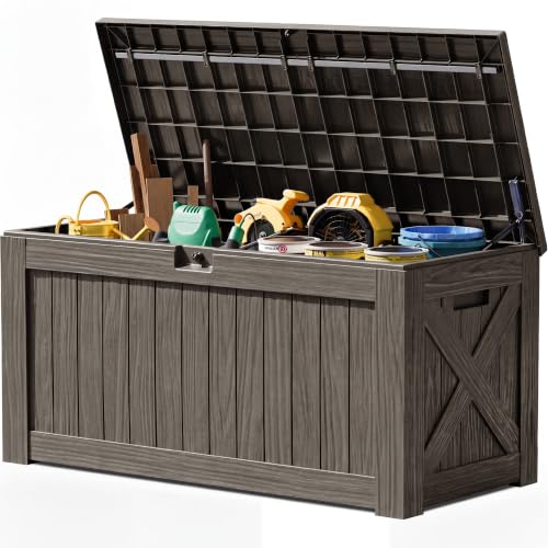 JUMMICO 120 Gallon Resin Deck Box, Large Outdoor Storage Box Waterproof
