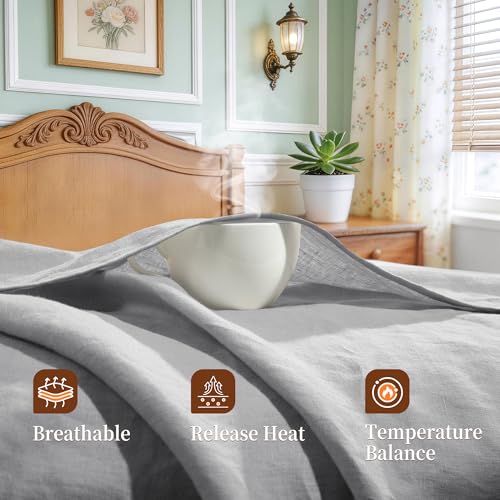 Image of 100% Pure Linen Sheet Set for Hot Sleepers, Breathable Natural Linen Sheets 4pcs, Bedding Set Deep Pocket Up to 16 inch Moisture-Wicking, Softens with Every Wash (Gray King)