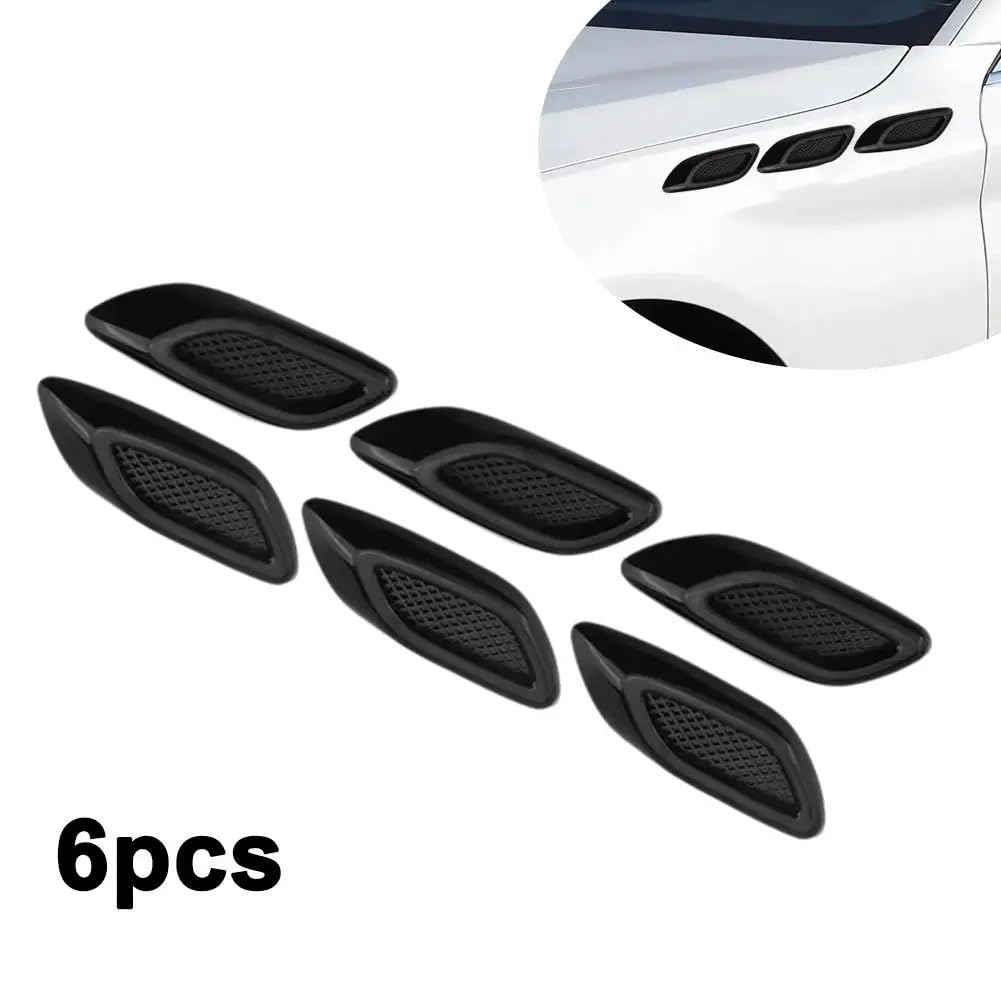Couvercle d'aération du capot Autocollant décoratif pare-choc latéral en Fiber carbone, garniture voiture, accessoires capot, 6 pièces