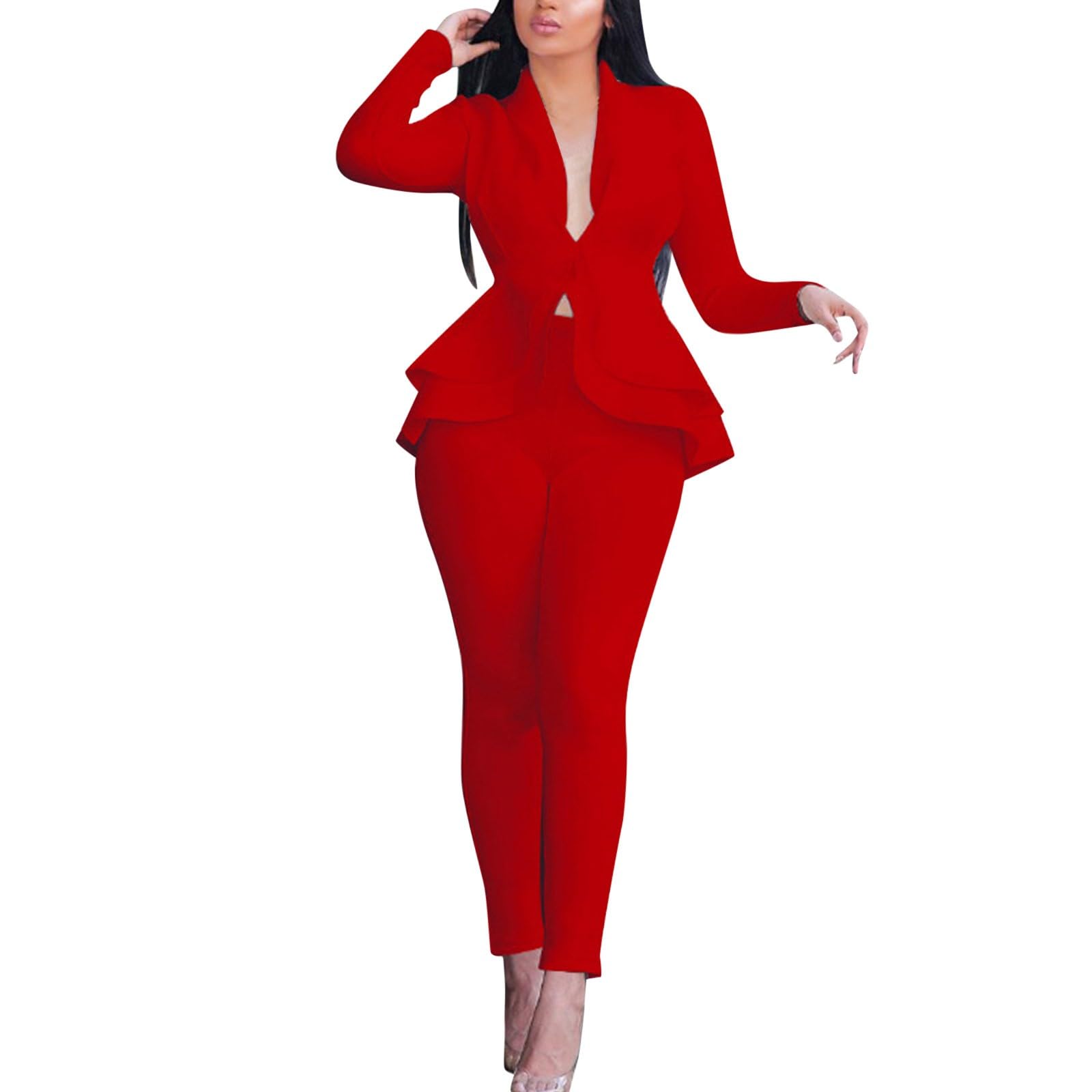 Business Casual Outfits for Women Casual Long Sleeve Solid Slim Fit Blazer with Pencil Pant Elegant Business Suit