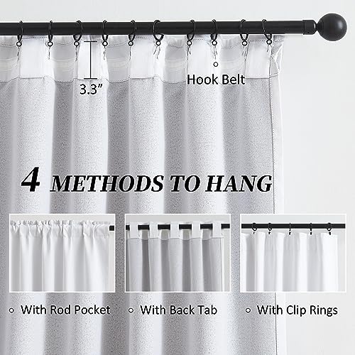 KEQIAOSUOCAI White Linen Full Blackout Curtains for Living Room Track System, Farmhouse Patio Door Pleated Curtains Back Tab Drapes for Country Villa, 1 Pair, 72 Inch Wide 6FT x 96 Inch Long 8FT - Image 3