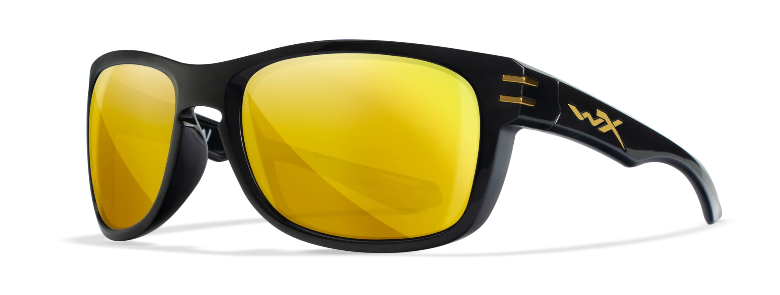 Wiley XHudson Sunglasses, Safety Glasses for Men and Women, UV Eye Protection for Shooting, Fishing, Biking, and Extreme Sports, Gloss Black Frames, Polarized Venice Gold Lenses