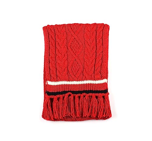 Image of Tommy Hilfiger Women's Cable with Stripe Scarf, Primary Red Multi, One Size