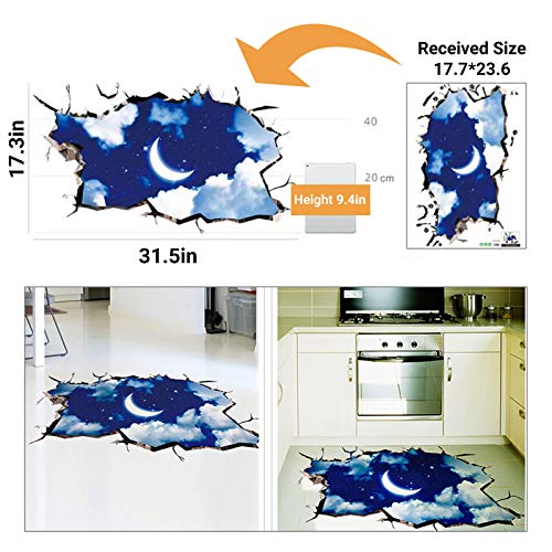 Miniduo 3D Blue Sky White Clouds Home Kitchen Room Ceiling Decor Peel And Stick Creative Sky Moon Stars Floor Stickers Wall Stickers Vinyl Art Wall Decor For Teen Girls Bedroom Living Room #TOP4