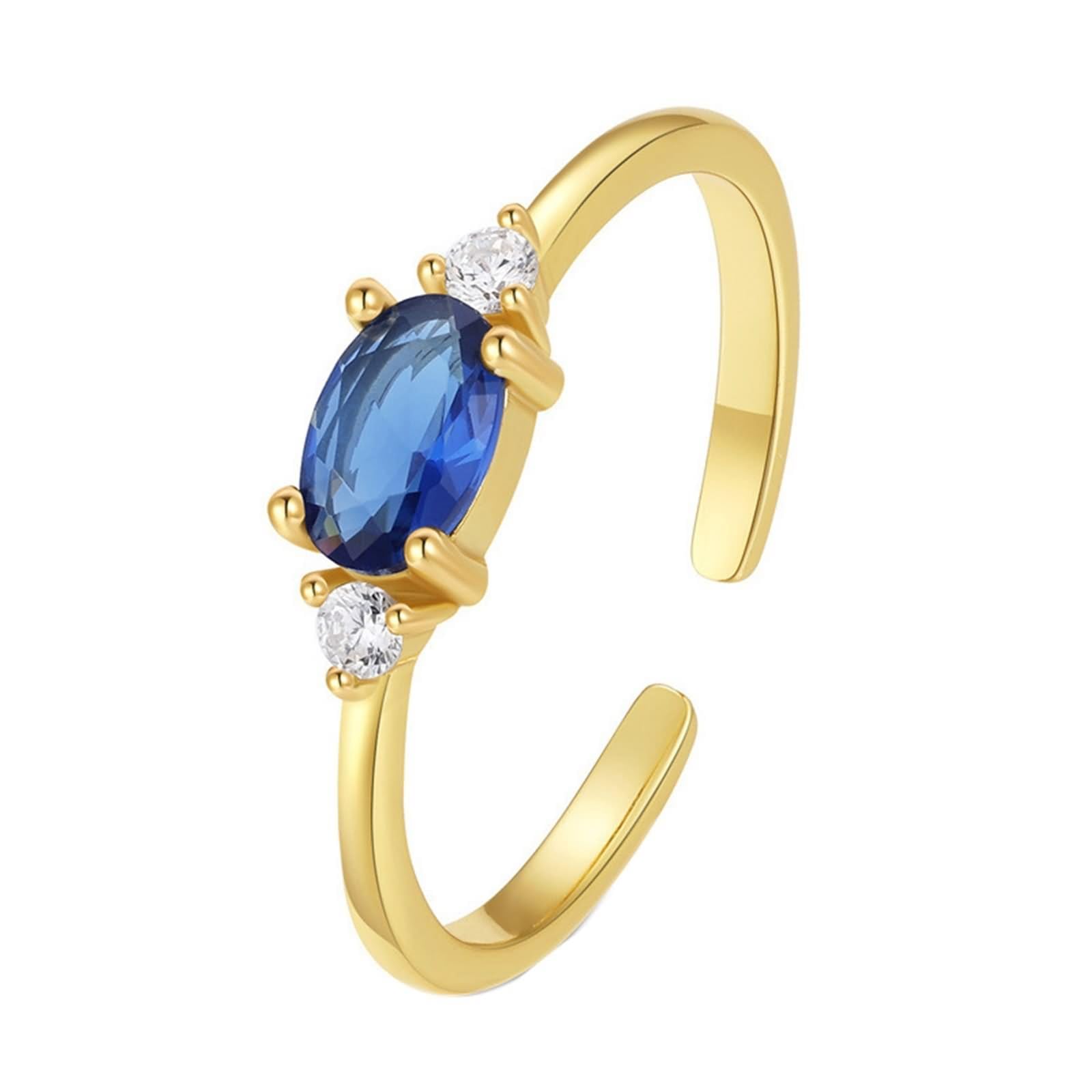Anillos para mujer delgados, anillos de joyería para mujer, anillo abierto ajustable con corte ovalado azul en laboratorio, zafiro oro amarillo