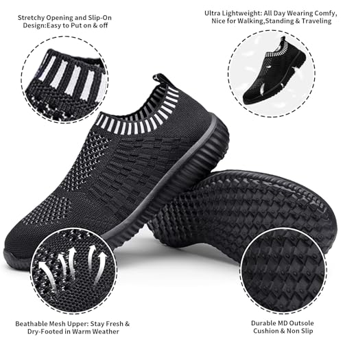 Image of konhill Womens Walking Shoes Slip On Sneakers Breathable Mesh Lightweight Casual Footwear for Daily Commute