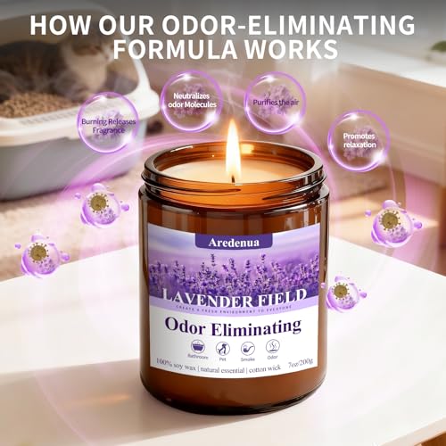 Image of Lavender Odor Eliminating Candles | Eliminates 95% of Pet, Smoke, Food, and Other Smells - 7oz Soy Candle for Home Scented - Aromatherapy Stress Relief Scented Candles - Relaxing Gifts for Calm