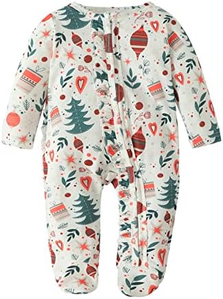 Newborn Baby Girl Clothes Onesies Outfits Infant Long Sleeve One-Piece Romper Zippers Jumsuit Footies Bodysuit(6-9 Months,Christmas)