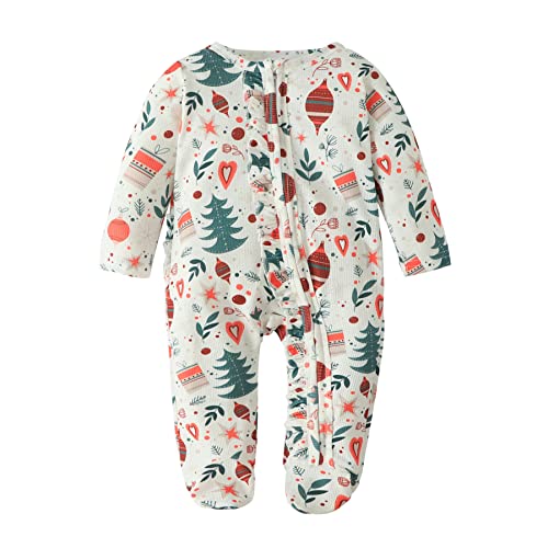 Newborn Baby Girl Clothes Onesies Outfits Infant Long Sleeve One-Piece Romper Zippers Jumsuit Footies Bodysuit(6-9 Months,Christmas) #TOP2