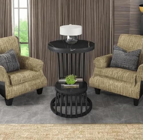 Image of Furniture Cafe Modern Round Accent Table | Compact Side Coffee Table with Engineered Wood Top & Metal Frame | Bedside & Sofa Table for Living Room (Black)