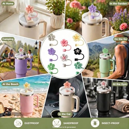 Image of BTYHAOS Straw Covers, Dust Proof Straw Toppers Fit Stanley 30 40oz Tumbler | Reusable Food-Grade Silicone Straw Covers Cap for Most 10mm Reusable Straw