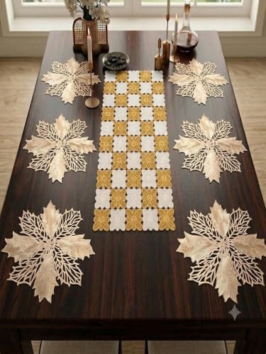 Image of Dakshya Industries PVC Waterproof Round Table Placemat & Table Runner Combo Set | 6 Round Table Mats (38 x 38 cm) + 1 Table Runner | Heat Resistant, Washable, Non Slip Dining Table Decor (Evoria)