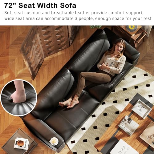 Image of Hanherry Faux Leather 89 inch Sofa for Living Room, Modern Comfy Couch with Medium Firm Seat Cushion, Removable Cover,Wide Armrest,USB /Type-C Port,Couches for Small Space,Apartment