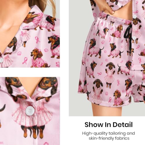 Image of Funny Pajamas for Women Set Print Satin Loungewear Pjs Short Sleeve Button Down Top and Shorts Sets Sleepwear XS-3XL