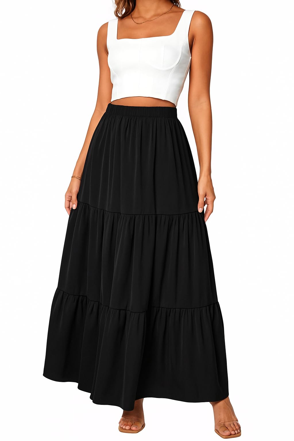 Women Solid Tiered Black Skirt-picture-31