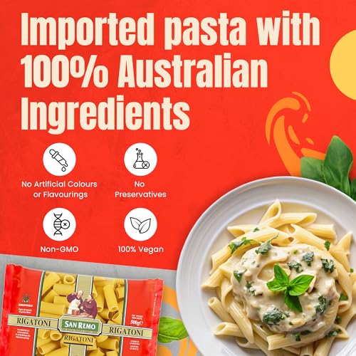Image of San Remo Rigatoni Pasta- 500gms | Durum Wheat Semolina | No Maida | Ridged Tube Pasta for Chunky Sauces & Bakes | Vegan-Friendly (Pack of 3)