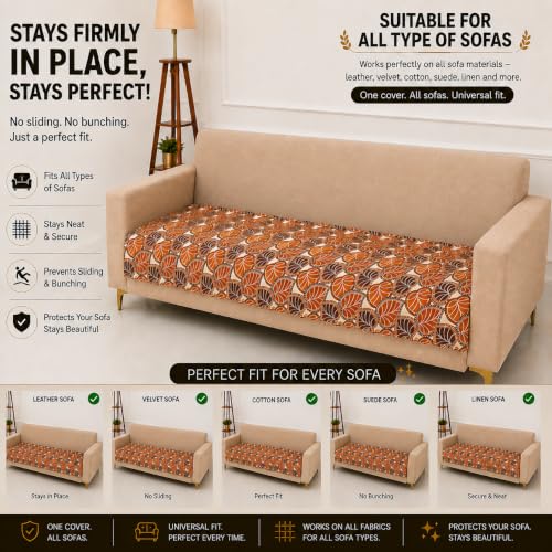 Image of Homerz Premium Printed Quilted Velvet Sofa Slip Cover Protector with Tassels, Sofa Mat, Exact Size, Antislip Cover (Bloomora, 5 (3+1+1) Seater, Half)