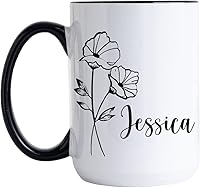 Vista 1 de HELLO ACCESORIES Personalized Coffe Mug Initial Coffee Mug Ceremic Cup Personalized Gift Birth Flower Mug Tea Cup Customized Coffee Cup With