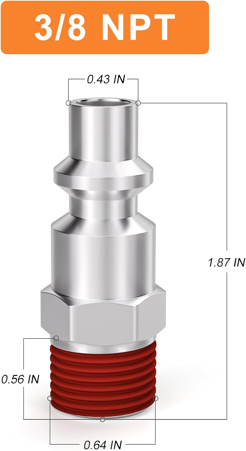 GASHER 3/8 Inch Body Size, M-Type Plug, 3/8 Inch Male Pneumatic Plugs(30-Pack)