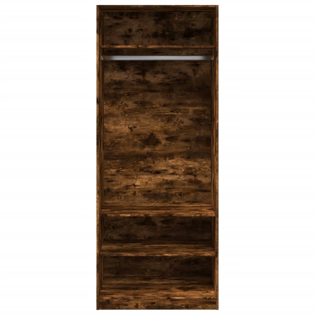 Szafa na ubrania, dąb wędzony, 80 x 50 x 200 cm, materiał drewnopochodny z drzwiami przesuwnymi, drążkiem na ubrania, półkami i wkładanymi półkami do sypialni, przedpokoju lub pokoju