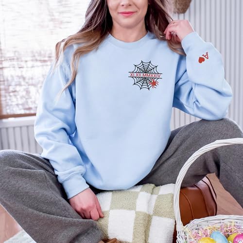 Noni Custom Embroidered Sweatshirt for Couples, Personalized Matching Sweatshirt with Spider Web Design, Gift Ideas for Lovers, Valentine's, Halloween, Christmas2