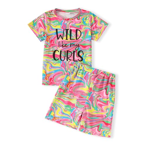 Image of Ayzozuy Kid Girl Clothes Shorts Set 2 Piece Outfits Summer Casual Short Sleeve Top and Shorts Set for Girls 4-7