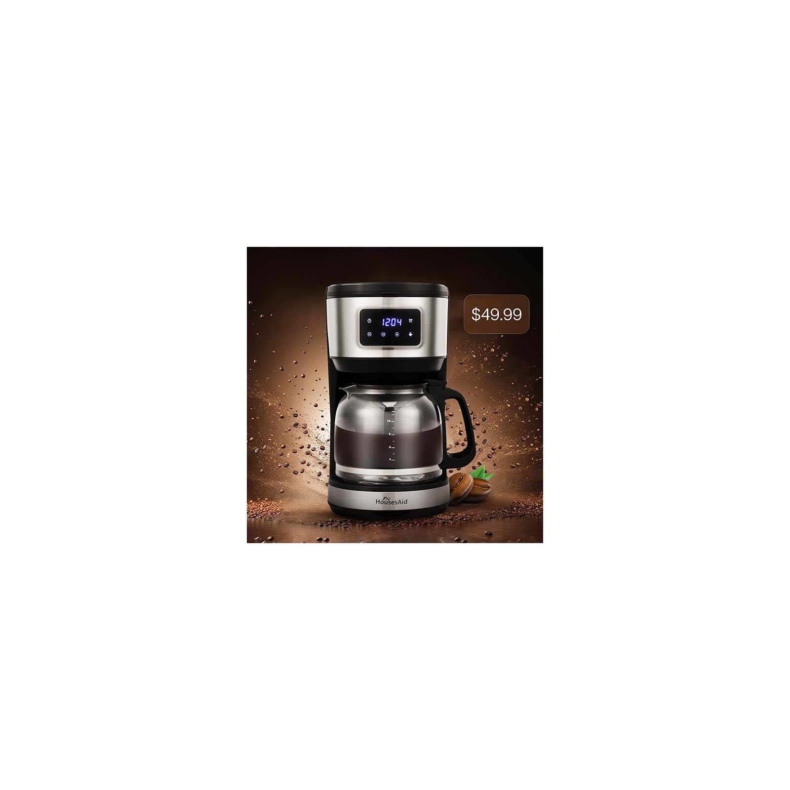Photo 1 of HousesAid 12 Cup Programmable Coffee Maker,Touchscreen Drip Coffee Maker-12 Cup Keep-Warm Function, Auto Shut-Off,Stainless Steel Construction,Permanent Filter