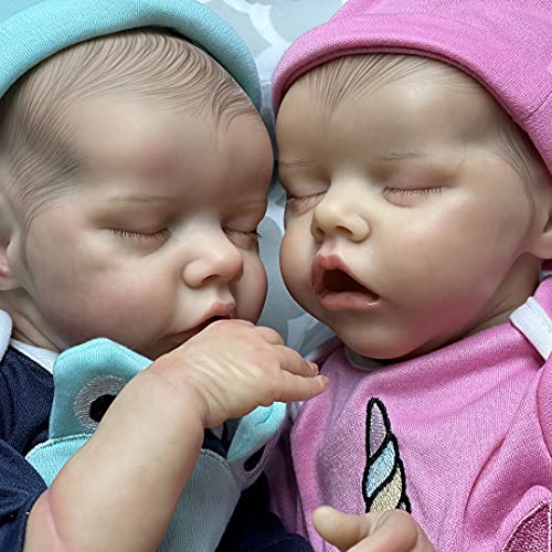 Adolly 2 Pack Poupée Reborn Réaliste 18 Pouces Corps en Tissu Rempli de Coton Jumeaux Poupée Nouveau-né Pondéré pour Unisexe à Partir de 3 Ans