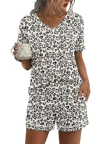 Image of Ekouaer Pajamas for Women Set Short Sleeve Loungewear Soft Pjs Shorts Set | V Neck Sleepwear with Pocket,Comfy Lounge Sets,Comfortable Fit,lightweight,Maternity,Gift,Sleeping & Bedtime,Lounging at Home