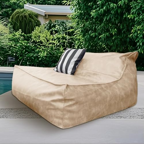 Sillón Puff For Exterior, Tumbona, Sofá Cama For Patio Y Piscina, Funda De Cuero PU, Sin Relleno, con Forro Interior, A La Venta, Hogar, Exterior, Puff, Tumbona, Sofá Cama, Salón(Beige)