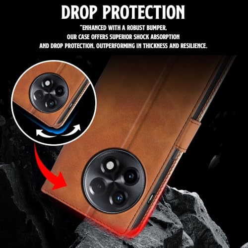 Image of WOW IMAGINE Shock Proof Flip Cover Back Case for 1+ OnePlus 11R 5G (Magnetic Button Flip Case | Wallet Pockets & Stand | Leather Finish | Alder Brown)