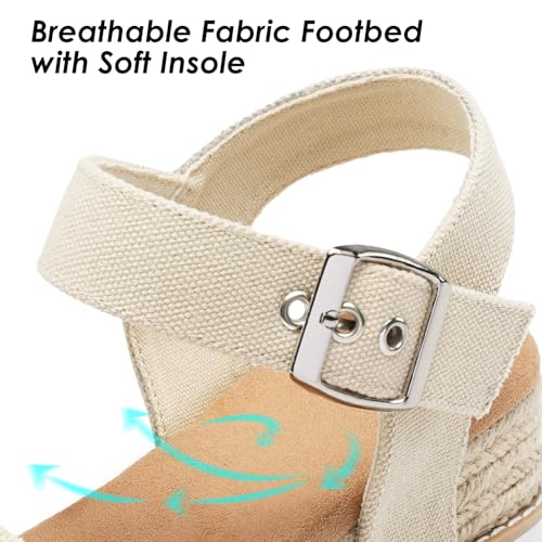 Image of Dodow Womens Espadrilles Wedge Sandals Closed Toe Mid Heel Ankle Strap Dress Sandals