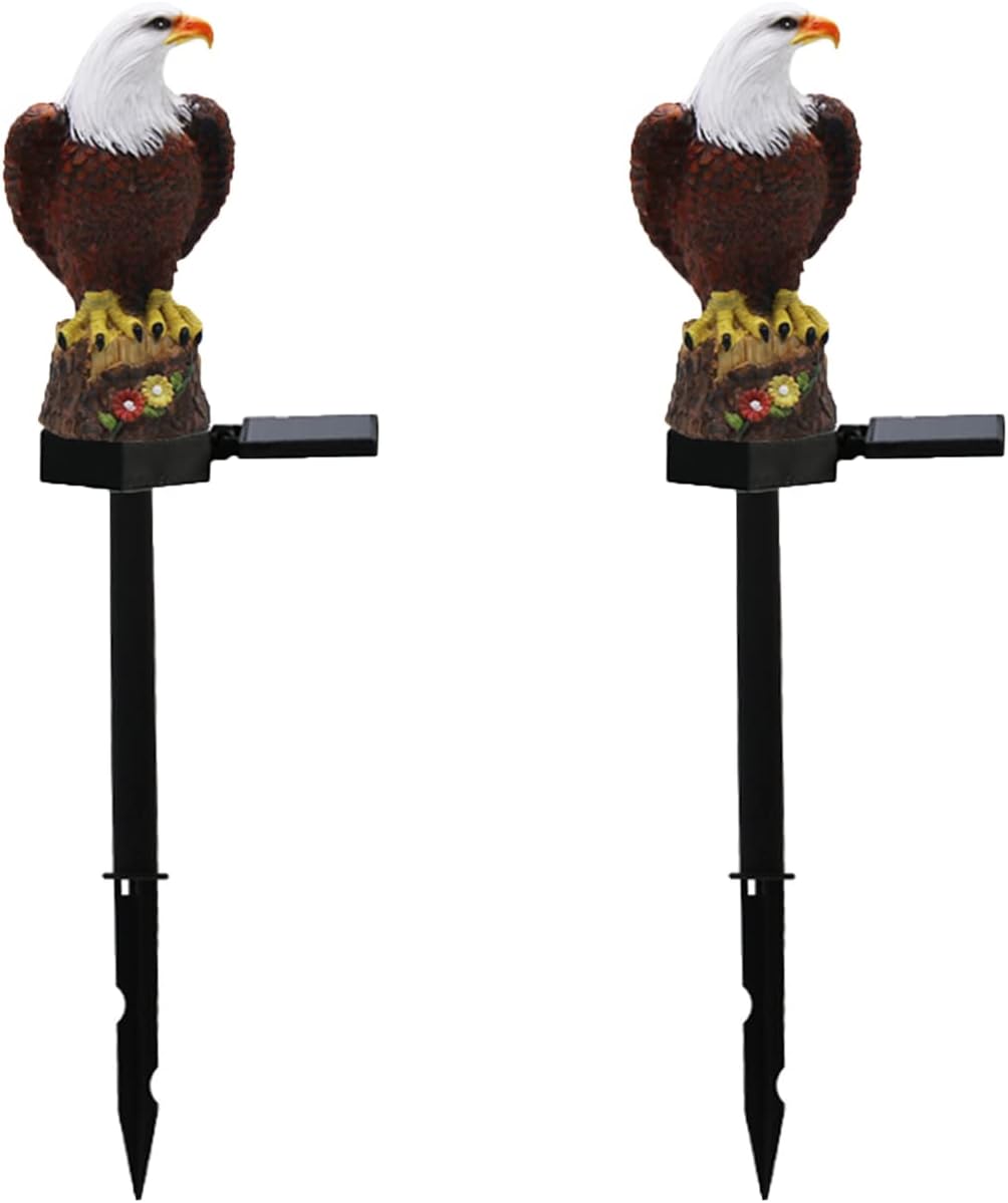2 Pack Eagle Figurine Garden Solar Stake Light, Waterproof Eagle Shape Stake Lights, Solar Eagle Lights Outdoor Decorative Garden Lights for Garden Yard Balcony Patio Lawn Festival Decor