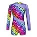 ranrann Ragazze Ginnastica Leotards Stampa di Stelle Body Danza Moderna Ginnastica Artistica per Bambina Collo Alto Maniche Lunghe per Ragazze di 5-16 Anni Starry Rainbow 15-16 Anni