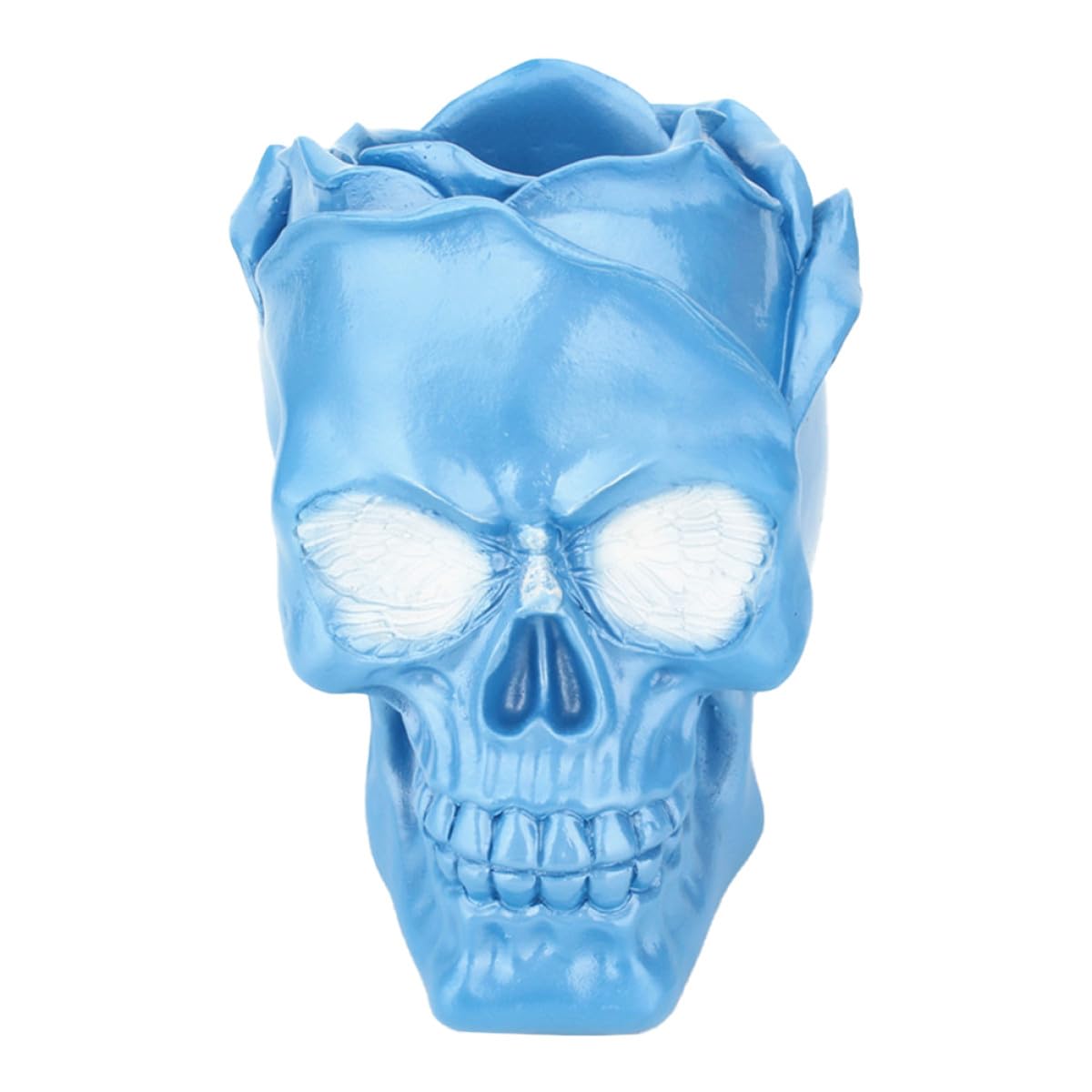 Rangement de stylos tête de mort bleu résine pour outils maquillage