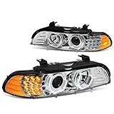 [Halogen Model] 3D Crystal Halo Projector Headlight Lamps with LED Turn Signal Compatible with BMW...
