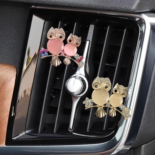 Image of ZOSTLAND Rhinestone Car Decorative Clip,Car Air Fresheners,Metal Vent Clip,Bling Auto Air Vent,Personalized Automotive Interior Decoration Accessories,Auto Decor Gift for Women,Men (2pcs Owl)