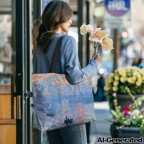 Image of Art Lover Zippered Tote Bag Waterproof Large Work Tote Bags, Artwork Women's Purse Handbags Travel Totes