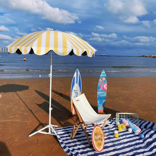 Pasiasty Parasol Plażowy Z Regulacją Wysokości, 5-Stopowy Parasol Tarasowy Boho Do Basenu, Odporny Na Promieniowanie Uv, Parasol Przeciwsłoneczny Do Ogrodu, Na Taras I N,Yellow-5ft/155cm