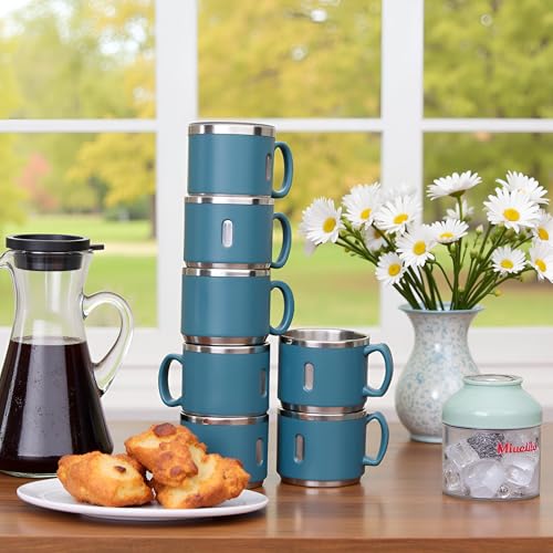 Image of Premium Stainless Steel Coffee Mug Set | 6 Pc Gift Set (150ml Each) | Double Wall & Insulated & Reusable Cups | Ideal for Gifting, Home, Office Use (Blue)