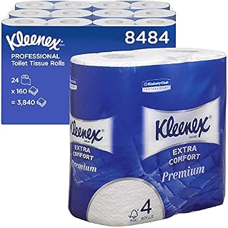 Kleenex Standard Size Toilet Roll 8484 - 4 Ply Toilet Paper - 24 Rolls x 160 White Toilet Tissue Sheets (3,840 sheets) , Pack of 24