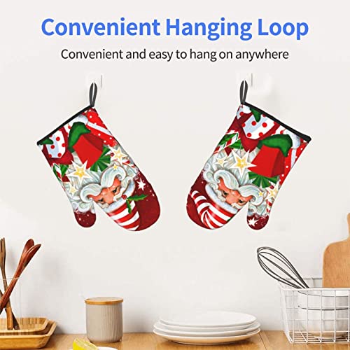 Santa Claus Oven Mitts Set Of 2 Heat-Resistant Kitchen Gloves Women Men Cooking Bbq Grilling Microwave #TOP6
