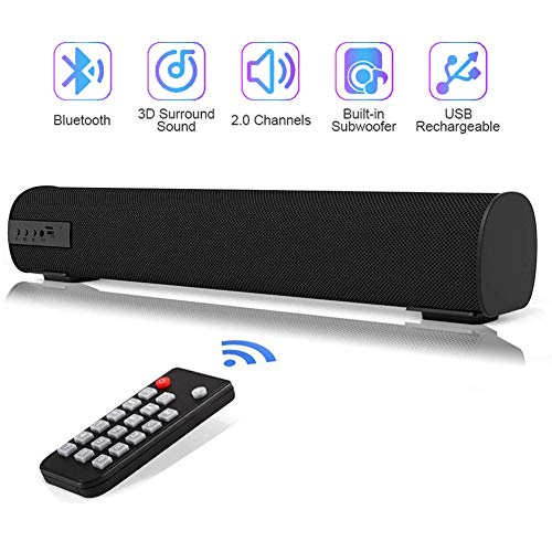 Barre de Son QSPORTPEAK S09 avec télécommande, Haut-parleurs Bluetooth Haut-Parleur Filaire et sans Fil Portable, Son stéréo supérieur avec Basses Profondes pour TV/PC/téléphones/tablettes