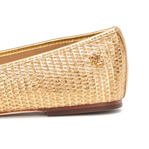 Lauren Ralph Lauren Women's Jayna Leather-Trim Metallic Straw Flat Ballet4