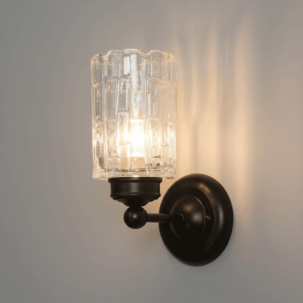 Aplique de pared industrial con vidrio texturizado retro para espejo de baño y pasillo
